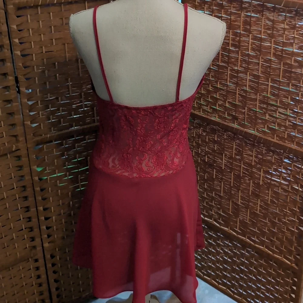 Vintage Y2K Cinema Etoile Red Lace Chemise Slip Dress Nightgown Medium - Picture 3 of 6